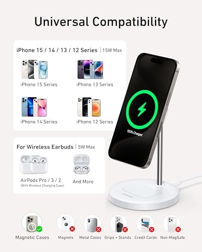 Anker MagGo 2-in-1 MagSafe Compatible Qi2 15W Wireless Charging Stand - Image 6