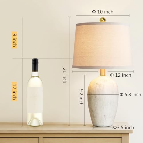 AIEAMPDO 21'' Set of 2 Rustic Ceramic Small Table Lamps for Bedroom - Image 3