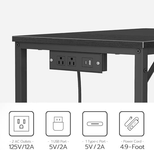 HOOBRO Computer Desk, 31.5 Inch Small Desk with Power Outlet, Writing Table with USB Charging Ports and 3 Hooks for Home Office, Study Room, Bedroom, Easy to Assemble, Black BB40UDN01 - Image 5