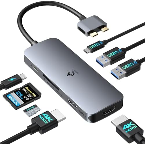 Docking Station for MacBook Pro Air, LIONWEI USB C Docking Station Dual Monitor, Dual HDMI Adapter Hub for Mac MacBook Pro with 2 HDMI, 3 USB 3.0, SD TF Card Reader and 100W PD USB C Charging Port by LIONWEI