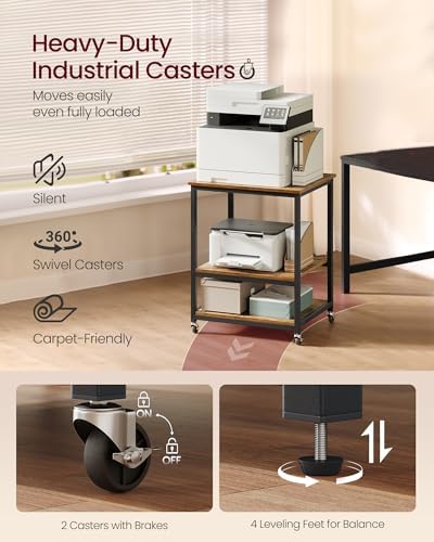 VASAGLE 3-Tier Printer Stand with Locking Wheels, Under Desk Printer Table - Image 5