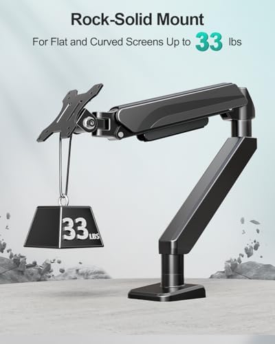 MOUNT PRO Ultrawide Single Monitor Arm for 22"- 42" Screens, Monitor Desk Mount Stand Holds up to 33 lbs, Heavy Duty Fully Adjustable Gas Spring Desk Mount, VESA Mount with Clamp/Grommet Base - Image 4