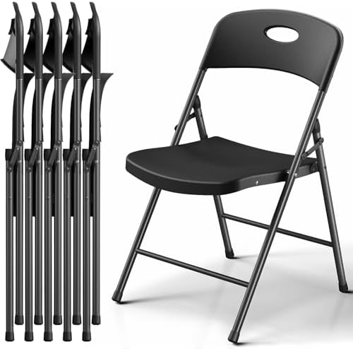 Folding Chairs 6 Pack, Outdoor Folding Chairs for Outside Indoor, Portable 350 lbs Capacity Heavy Duty Plastic Metal Foldable Chairs Commercial Seating for Picnic, Party, Patio, Black by FoldingFurniture