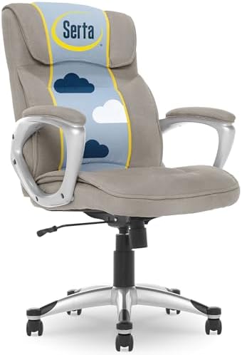Serta Hannah Executive Home Office Desk Chair, Ergonomic Mid-Back with Lumbar Support, Firm Seat Cushion, Layered Body Pillows, Padded Armrests, Swivel Base, Easy Assembly, Microfiber, Gray/Silver by Serta