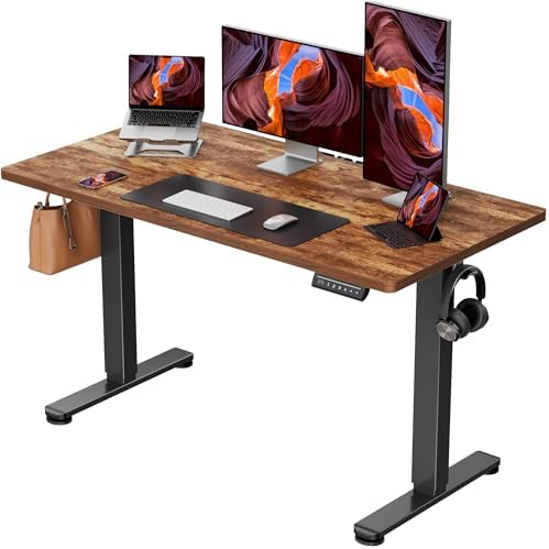 ErGear Height Adjustable Electric Standing Desk, 48 x 24 Inches Sit Stand up Desk, Memory Computer Home Office Desk, Vintage Brown by ErGear