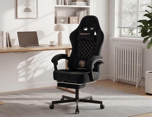 Office Desk Computer Gaming Chair for Adults, Ergonomic High Back Gamer Chair with Massage and Pocket Spring Cushion, Swivel Comfy Video Game Chairs with Footrest and Lumbar Support (Black Fabric) - Image 2
