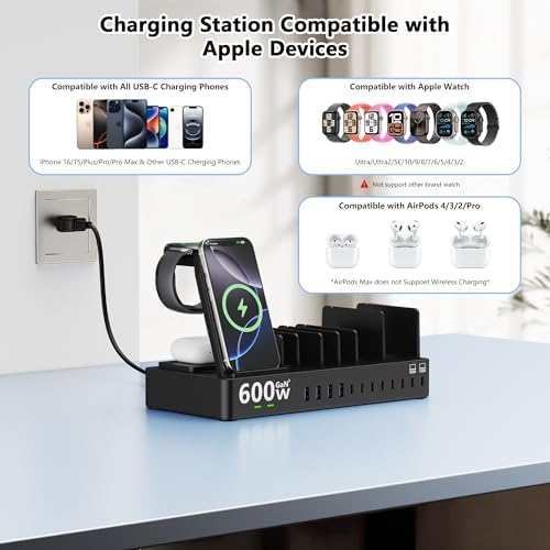 600W 3‑in‑1 Wireless Charger Stand for iPhone with 12‑Port Charging Station - Image 5