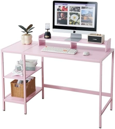 MINOSYS 47-inch Computer Desk with Storage Shelf - Ideal Gaming Desk for Bedrooms, Small Spaces, and Home Offices Modern Writing Desk for PCs,Pink Table. by MINOSYSfurniture
