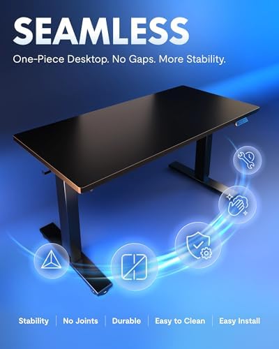 FLEXISPOT EN1 One-Piece Standing Desk, Electric Adjustable with 4 Memory Presets, 176 LBS Capacity, Stable & Quiet, Seamless Desktop for Home Office & Dual Monitors, 55"x28" Black - Image 5