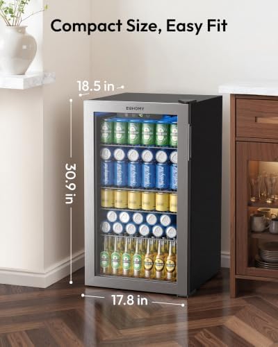 EUHOMY 130 Can Mini Fridge, Beverage Refrigerator with Glass Door, Silver - Image 4