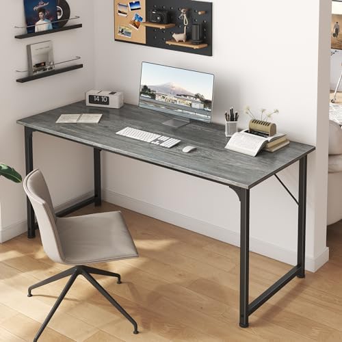 Huuger Modern Simple Office Desk, 55 Inch, Gaming & Work Desk with Storage, Large Legroom, Metal Frame, Grey - Image 6