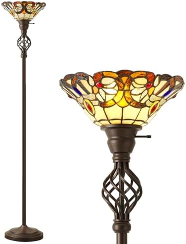 GyroVu Torchiere Floor Lamp for Living Room, Tiffany-Style Reading Light by WelcomeGyroVu