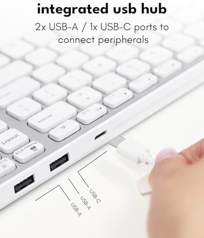 Macally Wired Keyboard for Mac with USB Hub (2X USB-A / 1x USB-C) - Compatible Backlit Apple Keyboard with Dual Interface - Auto OS Detection for Mac, MacBook, iMac, PC, Android, iPad, iOS - Silver - Image 4