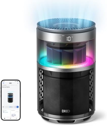DREO Smart Air Purifier With RGBIC Light,Home Air Cleaner with Wi-Fi/Voice/Alexa, 4 Speeds & Auto/Turbo/HEPA Sleep Modes for Smoke, Dust, Pollen, Odor, PM2.5 Quality Monitor, DREO 530S, DR-HAP010S by DREO