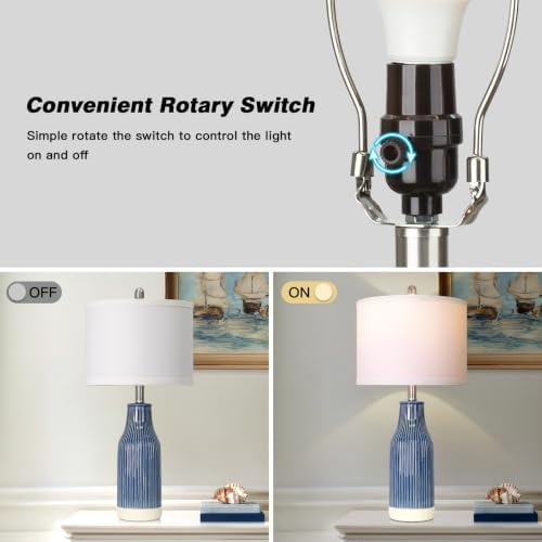 24.5" Blue Ceramic Table Lamps Set of 2 for Bedroom, Modern Table Lamps for Living Room End Table, Small Farmhouse Bedside Lamps for Nightstands (2 LED Bulbs Included) - Image 4