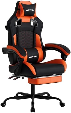 Gaming Chair with Massage,Ergonomic PC Gaming Chair with Footrest Comfortable Headrest and Lumbar Support,High Back Game Chair PVC Leather,300LBS (Black&Orange) by WOTSTA