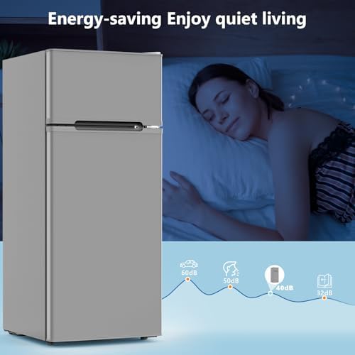 Electactic 4.5 Cu.Ft Mini Fridge with Freezer, 2-Door Compact Refrigerator With 2 Removable Shelves, 3 Level Adjustable Thermostat, Quiet Efficient for Kitchen, Office, Dorm, Apartment-Premium Grey - Image 6