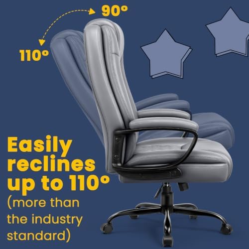 OFIKA Leather Office Desk Chair,Ergonomic Office Chair with Lumbar Support,Computer Chair,Executive Leather Chair with Padded Flip-up Arm,Adjustable Armrests, Black,275LBS - Image 4
