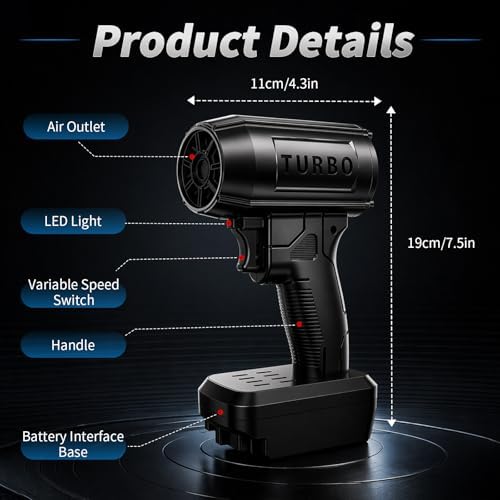 Turbo Powered Jet Blower Handheld Industries Car Air Dryer Mini Cordless Blow Fan Gun Lightweight Wash Drying Detailing Secador De Carro Multi Purpose Portable Super Power Duster Leaf Snow - Image 2