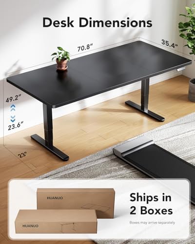 HUANUO 70x 35 Inch 3-Stage Electric Standing Desk, Brushless Motor, Black - Image 3