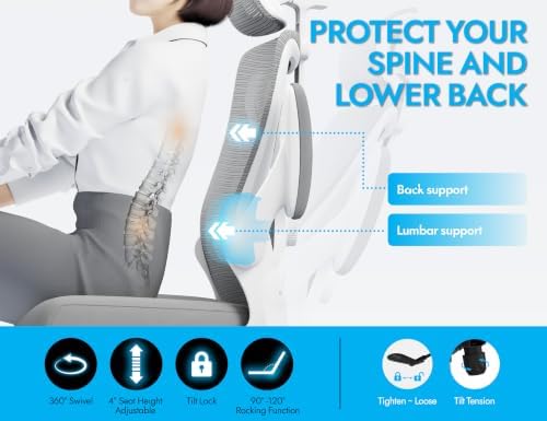 Ergonomic Office Chair: Mesh Desk Chair Comfy with Headrest& Lumbar Support - Image 6