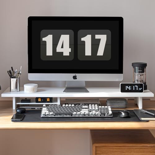 Bamboo Dual Monitor Stand Riser, 2-Tier Desk Shelf with Storage - Image 2