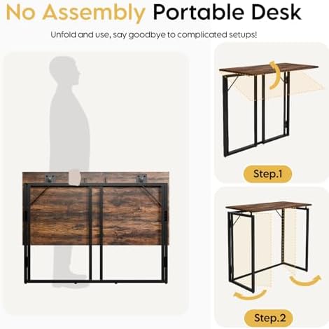 alawooder 31.5" Folding Desk: No Assembly, Wood Top for Small Spaces - Image 6