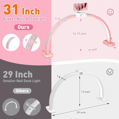 HITTI Super Large 31in Half Moon Light for Nail Desk, Crystal Diamond Pink - Image 3