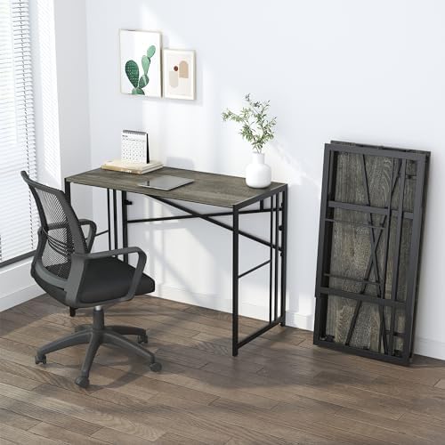 Lutown-Teen 35 inch Narrow Folding Desk, Black Oak - Image 7