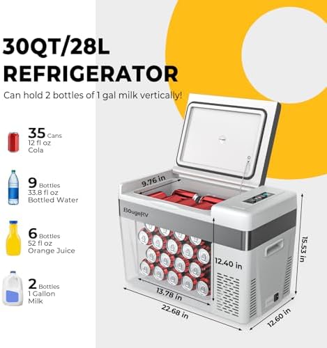 BougeRV 12 Volt Refrigerator With Cover 12V Car Fridge 30 Quart Portable Freezer Compressor Cooler Compressor Freezer, 12/24V DC 110~240V AC, -8℉~50℉ for Truck RV SUV - Image 4