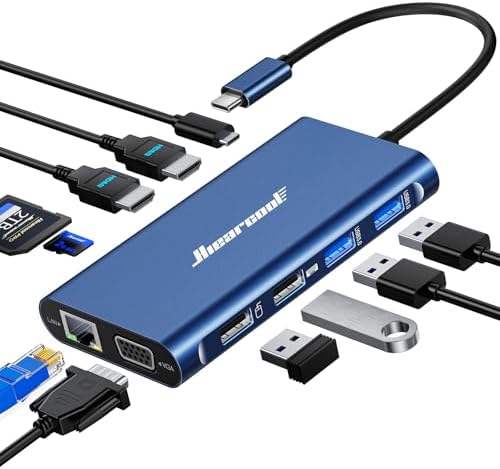 Hiearcool USB C Docking Station, 11-in-1 Dock, HDMI, VGA, Ethernet, Blue by Hiearcool
