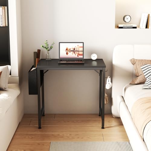 Lufeiya Small Desk for Small Spaces, 24 Inch Kids Girls Study Writing Mini Desks for Bedroom, Simple Modern Laptop PC Little Side Table with Storage Bag Headphone Hooks, Black - Image 4