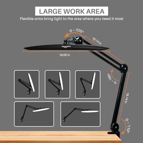 20-Inch LED Desk Lamp with Clamp, 24W 2200LM, Black - Image 3