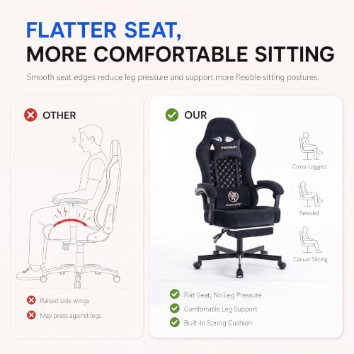 Desk Computer Gaming Chair - High Back Ergonomic Office Chair with Footrest and Lumbar Support, Swivel Comfy Home Gamer Video Game Chairs with Pocket Spring Cushion for Adults (Black Fabric) - Image 4