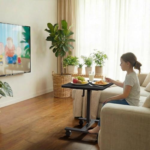 WINAZ Small Portable Laptop Rolling Desk - 24 Inch Mobile Computer Desk Adjustable Height with Wheels for Small Spaces Home Office, Kids Couch Desks Side End Table, Black - Image 2