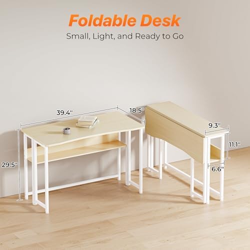 Huuger Folding Desk with Storage Shelf, 39.3 Inch Foldable Computer Table - Image 2