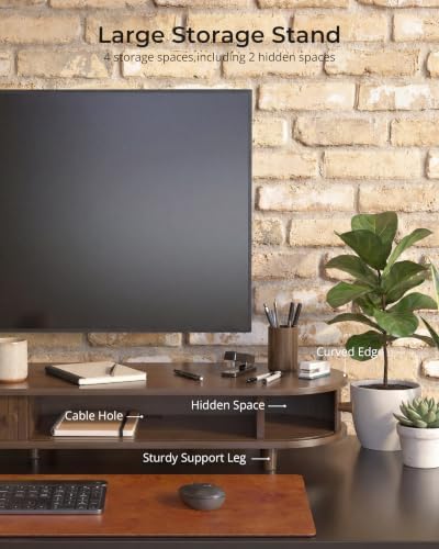 42 Inch Curved Dual Monitor Stand Riser with Storage Desk Shelf - Image 4
