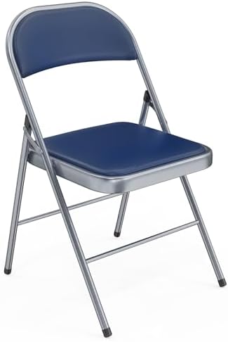 VINGLI 1 Pack Folding Chairs with Padded Seats, Metal Frame with Pu Leather Seat & Back, Capacity 350 lbs, Set of 1, Blue by VINGLI