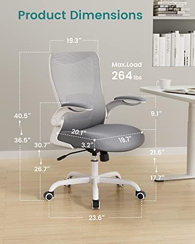 MUXX.STIL Office Chair, Ergonomic Desk Chair with Adjustable Lumbar Support and Flip up Armrest, Breathable Mesh Computer Chair for Home Office, Gray - Image 2