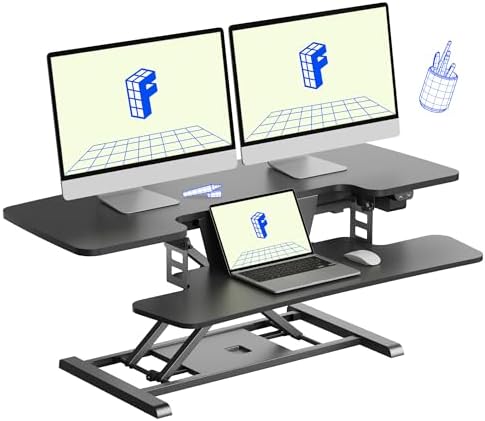 FLEXISPOT 42 inch Electric Motor Desk Converter, Height Adjustable Motorized Stand up Desk Riser with Quick Release Keyboard Tray, Black Monitors and Laptop Workstation by Unknown