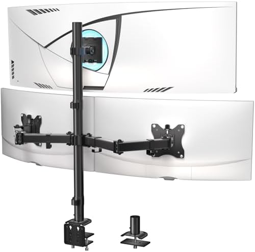 WALI Triple Monitor Mount for up to 49 inch Ultrawides on Top Bracket and 32 inch Screens on Side Brackets, Extra Tall 3 Monitors Desk Mount, Heavy Duty Monitor Arm up to 44 lbs (M003-P), Black by WALI