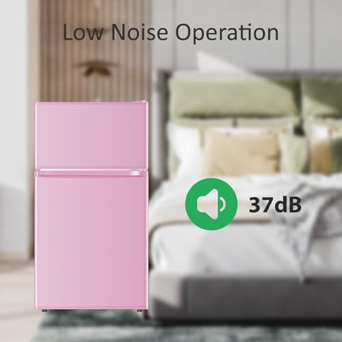 Saeoola Mini Fridge with Freezer, 3.2 Cu.Ft, 2 Doors Compact Mini Refrigerator with Separate Freezer for Dorm, Bedroom, Office, Apartment with 7-Level Temperature Control, Removable Shelves (Pink) - Image 6