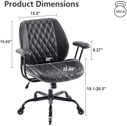 YFO Home Office Desk Chair Office Rubber Casters Ergonomic Computer Chair with Lumbar Support Adjustable Height Rolling Swivel Executive Task Armrests Chair， Black PU - Image 2