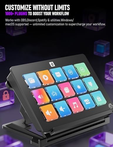 Stream Control Deck Macro Pad15 Keys Programmable Keypad RGB Macro Keyboard Stream Controller with 3-Step Adjustable Stand 500+Plugins&200+ Icons Wired Shortcut Keyboard for Streamers/Gamers/Designers - Image 4