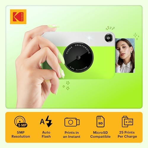 KODAK Printomatic Full-Color Instant Print Digital Camera, Zink 2x3" (5.1x7.5 cm) Sticky-Back Photo Paper, 5MP, Portable, Creative Fun Gift for Birthday, Christmas, Holiday, Green - Image 2