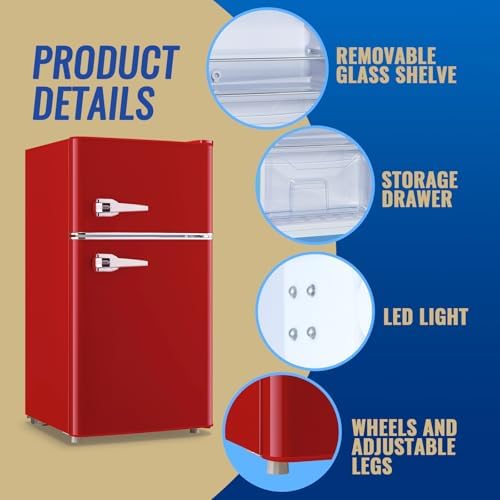 3.5 Cu.ft Refrigerator with Freezer Double Door Retro Fridge - Image 4