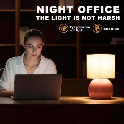 Modern Pink Table Lamp, Small Bedside Nightstand Light, 6.2X6.2X10.4 Inch, with Linen Shade and Included LED Bulb, for Bedroom Living Room - Image 2