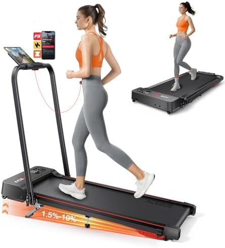 Acezoe Walking Pad with 10% Incline & Dual LED Display,4 in 1 Foldable Treadmill for Home Small Office, Compact Under Desk Treadmill with Handle bar,APP & Remote, 300 lbs Capacity by AcezoeFitness