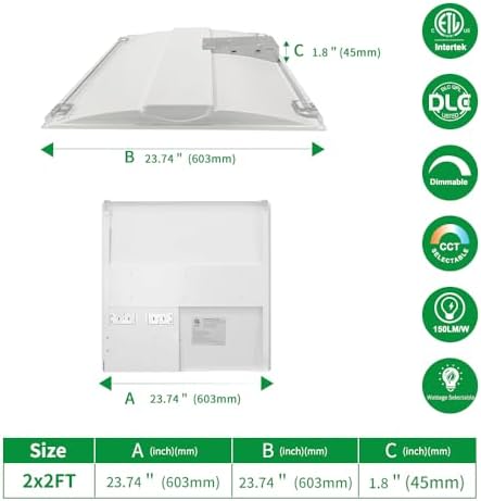 2x2FT LED Troffer Light with Sensor Base Ready, ETL Listed, 4PK - Image 2