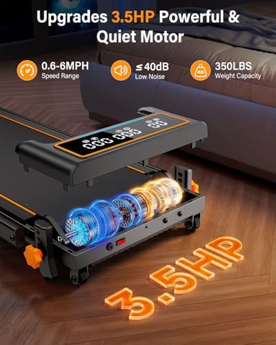 Treadmill Walking Pad with 15% Incline/Handle Bar/2 LED Display, 3.5HP Portable Treadmills for Home Small, Foldable Walking Pad Treadmill 350+lb Capacity, Smart App, 4 Adjustable Incline, RGB Light - Image 4